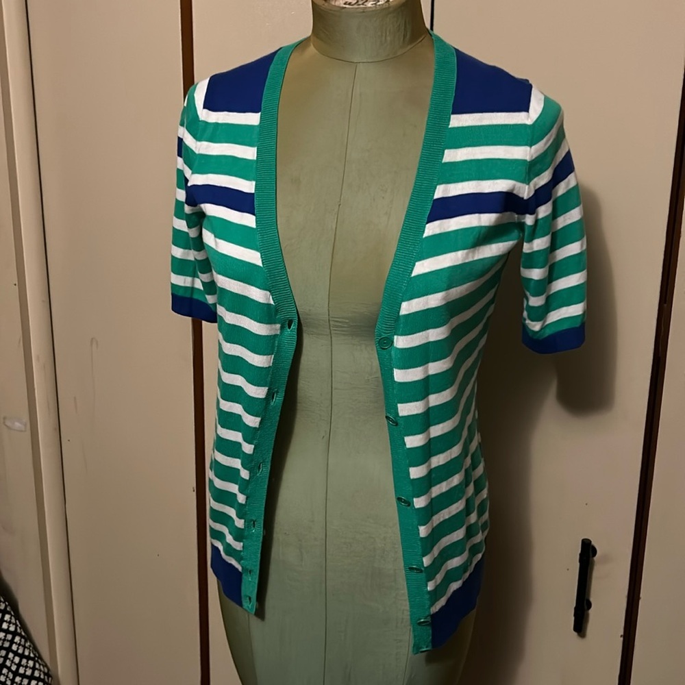 Talbots Short sleeve striped cardigan XS